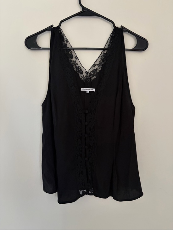 Reformation Tops - Reformation Cristina Black Lace-Trim V-Neck Silk Tank NWOT